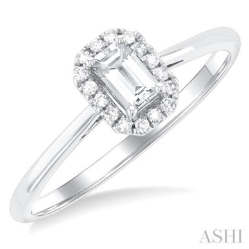 5x3 MM Octagonal Shape White Topaz and 1/20 Ctw Single Cut Diamond Halo Semi-Precious Ring in 10K White Gold